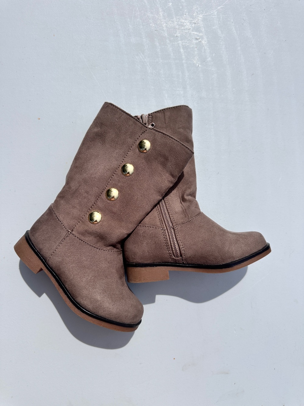 The Children's Place Girls Taupe Faux Suede Button Boots